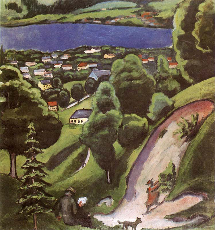 Tegernsee Landscape with Man Reading and Dog